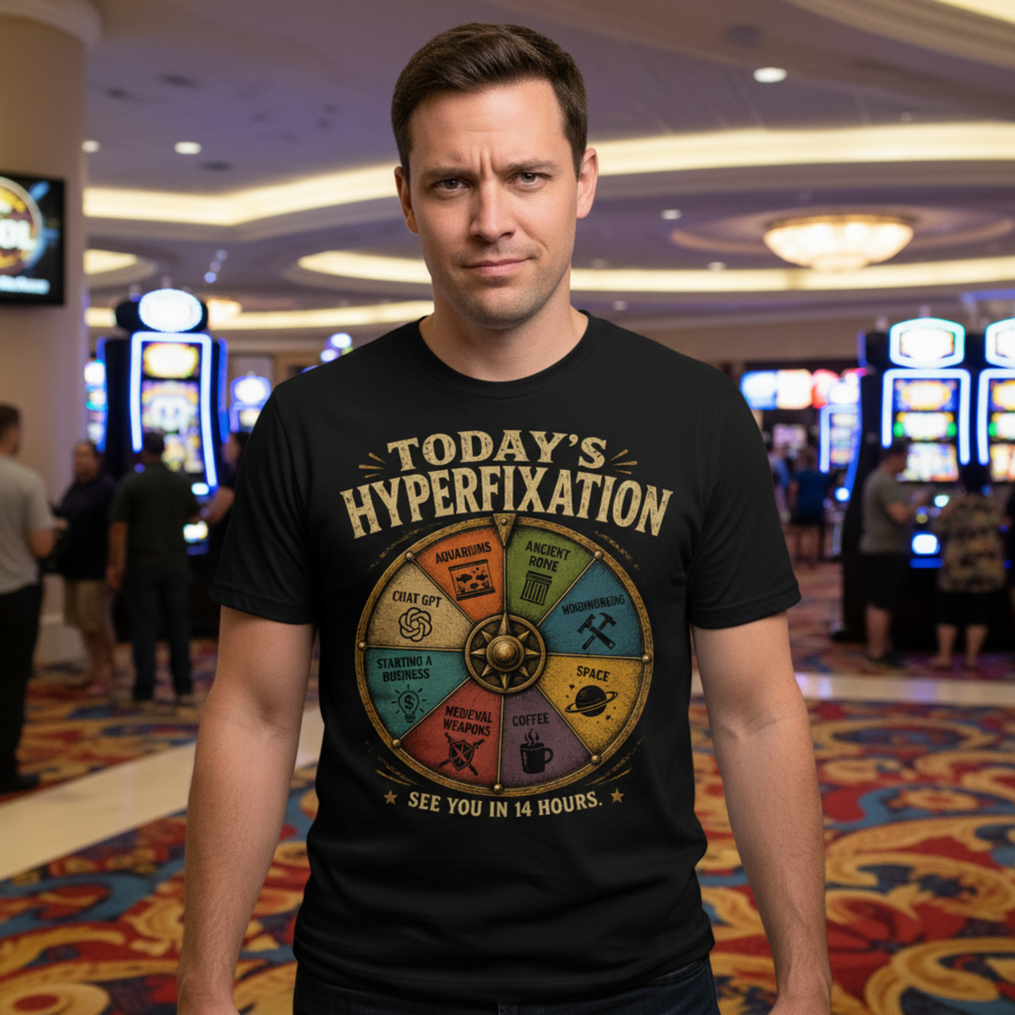 Hyperfixation Wheel Funny ADHD Graphic Tee — Funny ADHD Interest Spinner T-Shirt