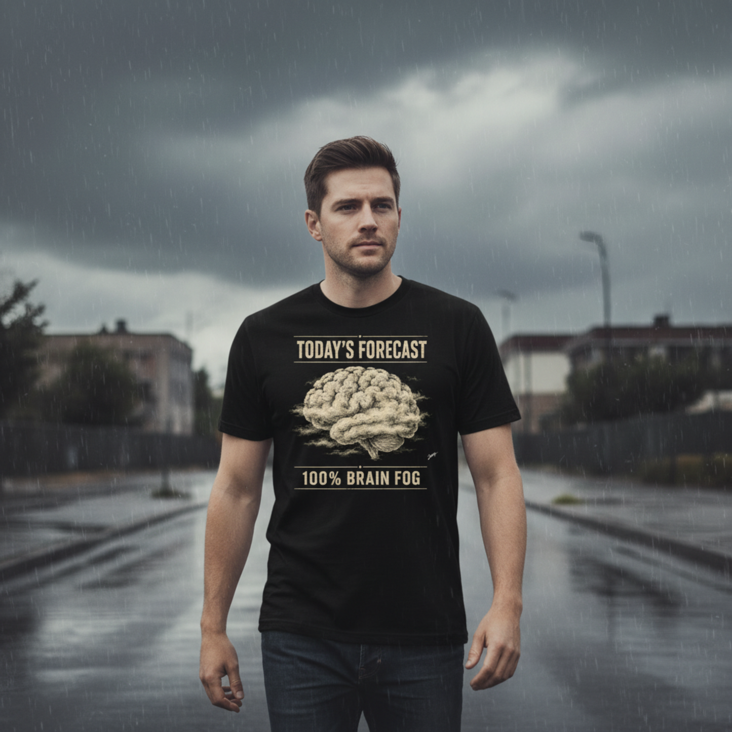 Brain Fog T-Shirt – "Today's Forecast: 100% Brain Fog" Vintage Graphic Tee