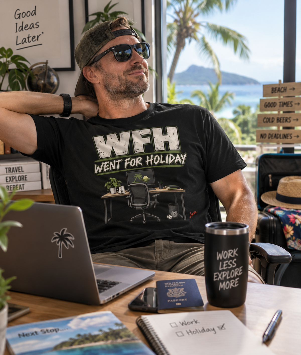 WFH Went For Holiday T‑Shirt — Funny Remote Work Vacation Tee