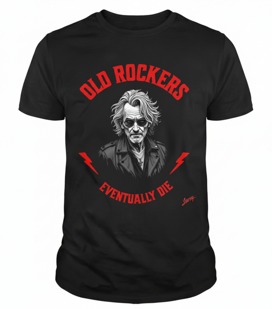 Old Rockers T‑Shirt — "Eventually Die" Vintage Rock Skull Tee
