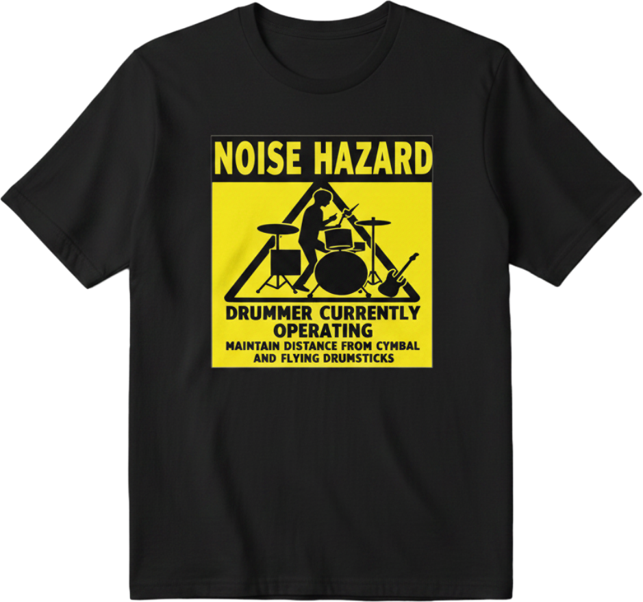 Noise Hazard Drummer, Band humour, Drummer jokes, Gig shirt, Rockstar
